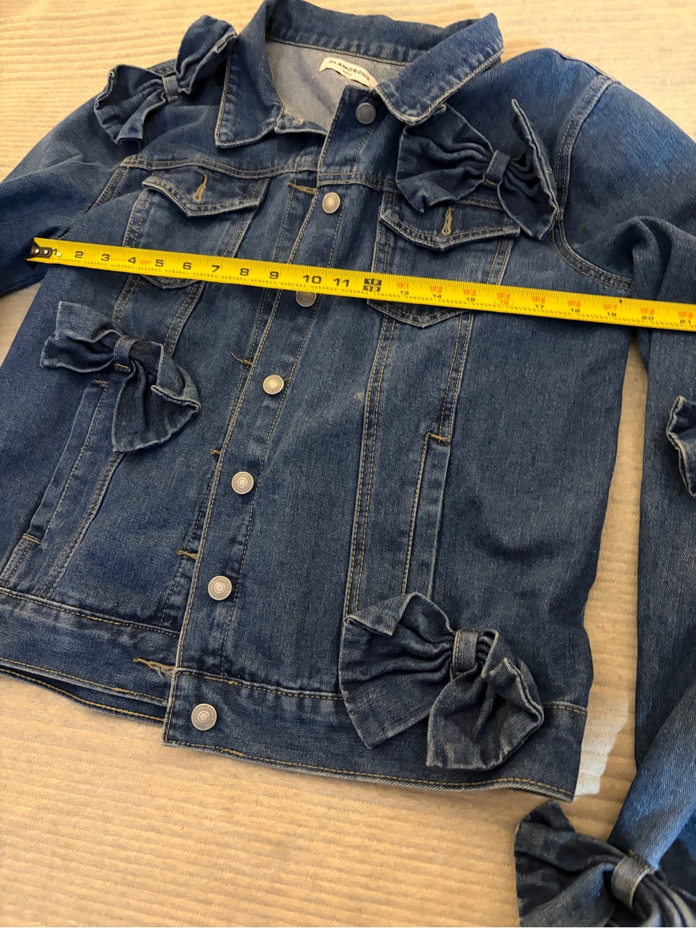 Glamorous Tall Denim Jacket Womens 16 Blue Bow Accent Button Front Jean Jacket - Picture 5 of 7